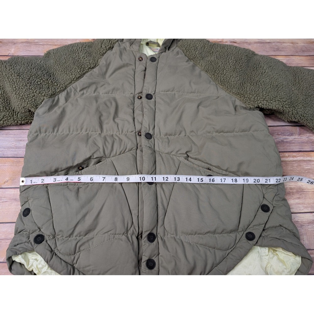 Pilcro Mixed Media Puffer Jacket Women XS Olive Green Sherpa Sleeve Hooded Coat - Picture 5 of 12